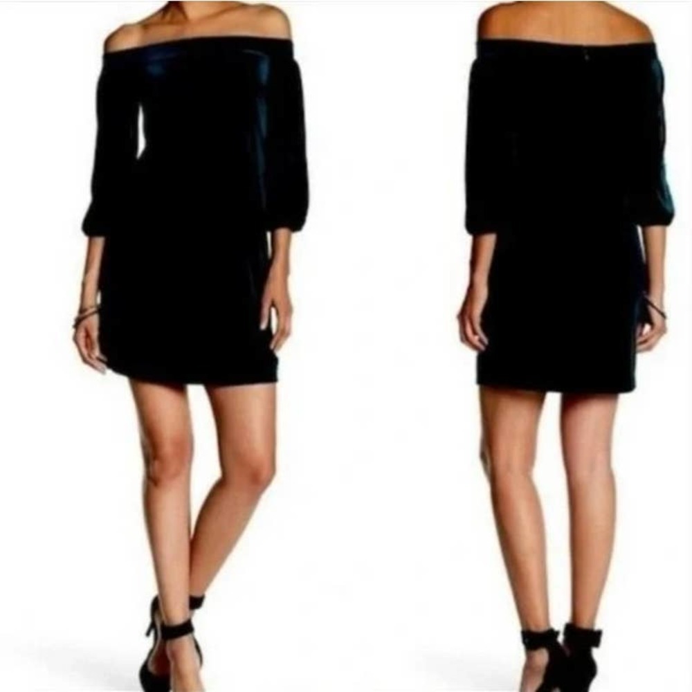 Vince Camuto Navy Blue Velvet 3/4 Sleeve Off-the-Shoulder Sheath Dress Sz S NWOT